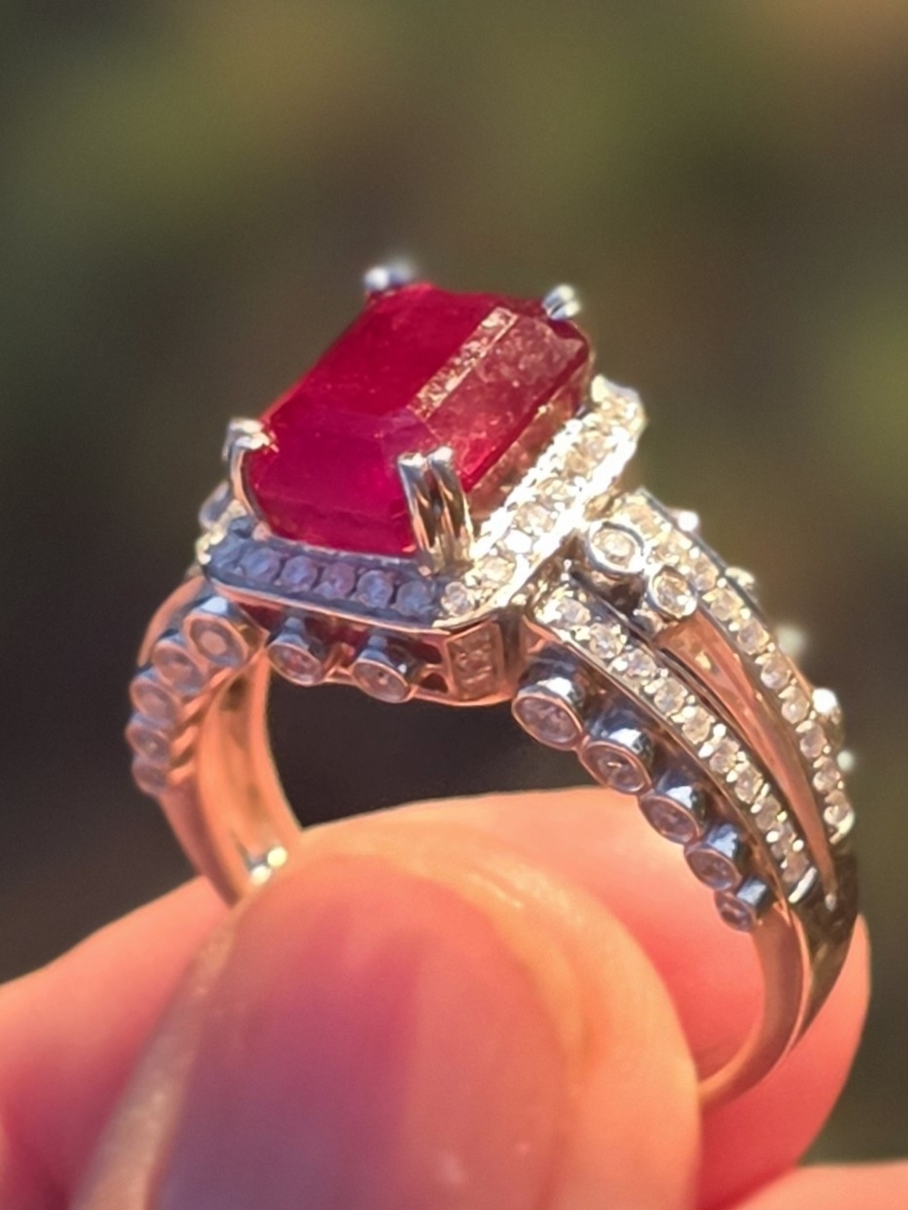 Ruby 3.5 Carat And .5 Carats Diamond 18k Size 8.5